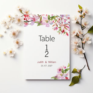 Botanical pink cherry blossom summer Table Numbers