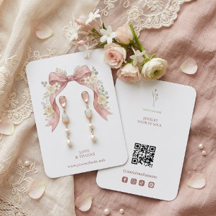 Botanical Pink Coquette Bow Jewelry Display TMF26 Business Card