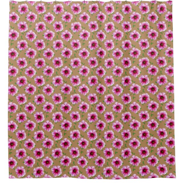Botanical Pink Dahlia Flower on any Colour Shower Curtain (Front)