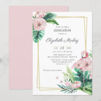Botanical Pink Flamingo Floral Frame Quinceañera