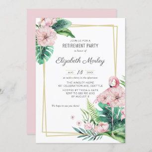 Botanical Pink Flamingo Floral Retirement Party Invitation