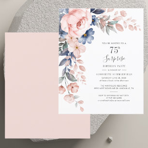 Botanical Pink Floral 75th Birthday Invitation