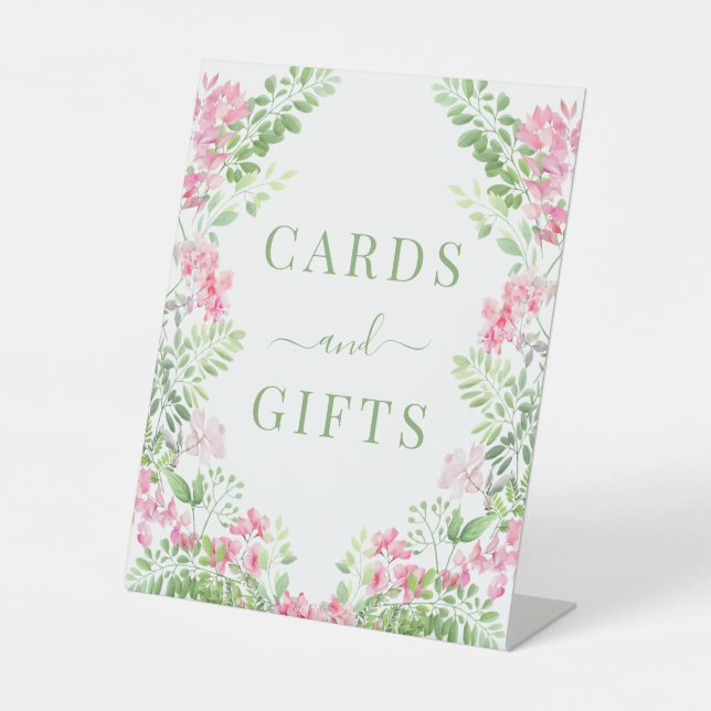 Botanical Pink Floral Cards and Gifts Wedding Sign (Front)