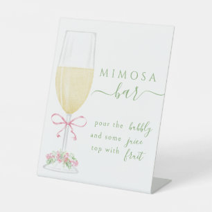 Botanical Pink Floral Mimosa Bar Bridal Shower Pedestal Sign
