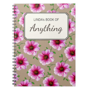 Botanical Pink Flowers on any Colour Personalised Spiral Notebook