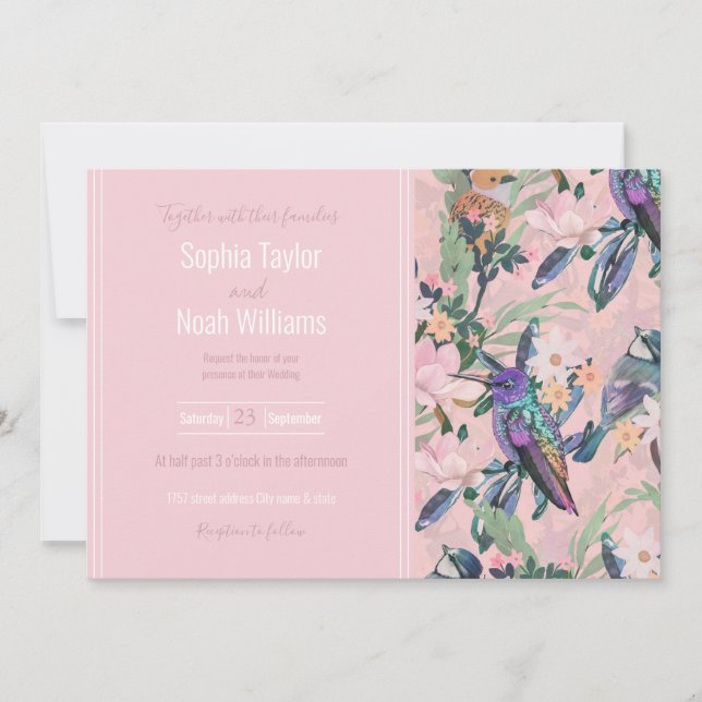 Botanical Pink Garden Flowers and Birds  (Front)