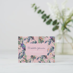 Botanical Pink Garden Flowers and Birds  Business Card