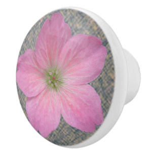 Botanical Pink Geranium Flower on any Colour Ceramic Knob