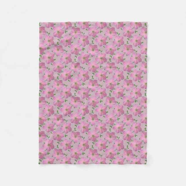Botanical Pink Geranium Flower on any Colour Fleece Blanket (Front)