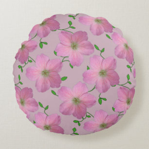 Botanical Pink Geranium Flower on any Colour Round Cushion