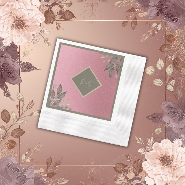Botanical Pink Glitter Glam Wedding Napkin (Creator Uploaded)