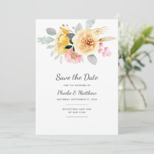 Botanical Pink Gold Floral Minimalist Save The Date