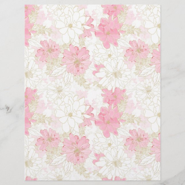 Botanical Pink Gold Flowers Custom Letterhead (Front)