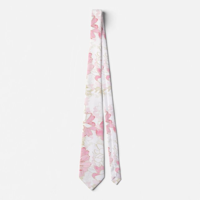 Botanical Pink Gold Flowers Tie (Front)
