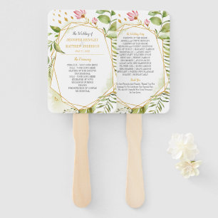 Botanical Pink Green Gold Geometric Frame Wedding Hand Fan