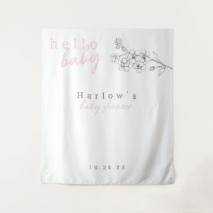 Botanical Pink Hello Baby Baby Shower Banner  Tapestry