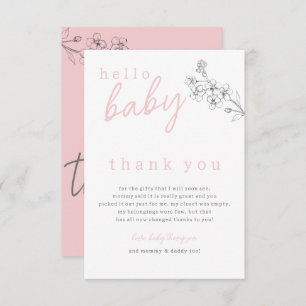 Botanical Pink Hello Baby Baby Shower Thank You 