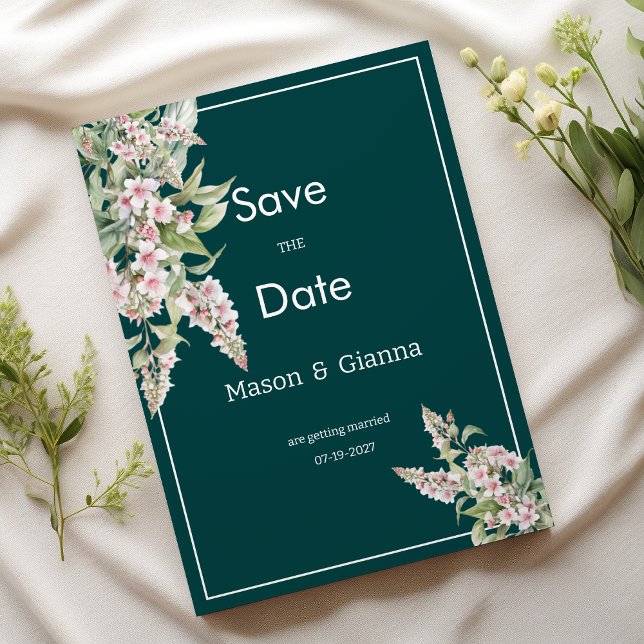 Botanical pink mauve green floral Save the Date Invitation (Botanical pink mauve green floral Save the Date)