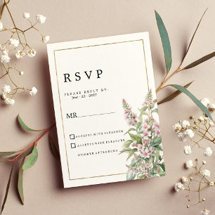 Botanical pink mint flower bouquet RSVP Invitation