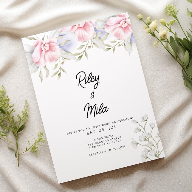 Botanical pink mint green lilac flower Wedding Invitation (Botanical pink mint green lilac flower Wedding )