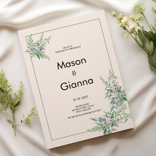 Botanical pink mint ivory floral Wedding Invitation