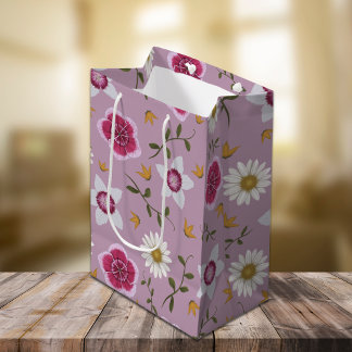 Botanical Pink Modern Wildflower Medium Gift Bag