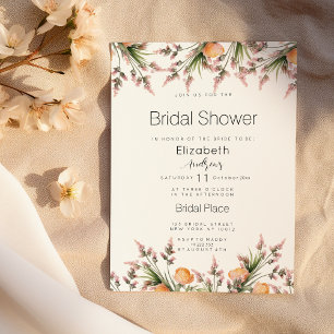 Botanical pink orange summer flower Bridal Shower  Invitation