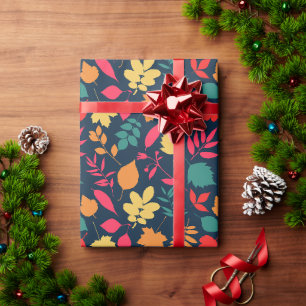 Botanical Pink Orange Yellow Blue Autumn Leaf Wrapping Paper