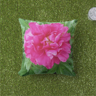 Botanical Pink Peony Green Leaves  Cushion
