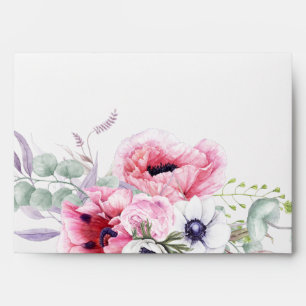 Botanical Pink Poppies and Greenery Envelope