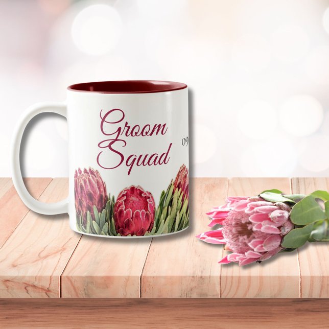 Botanical Pink Protea Floral Entourage Gift Coffee Two-Tone Coffee Mug (Creator Uploaded)