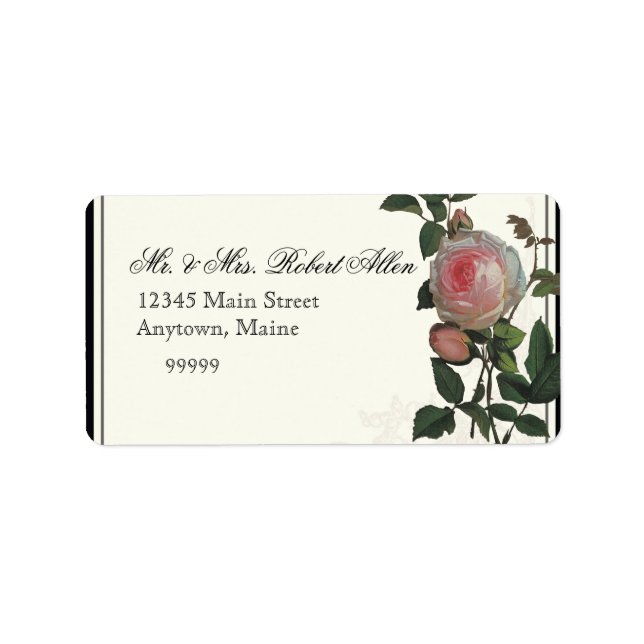 Botanical Pink Rose, Black - Return Address Labels (Front)