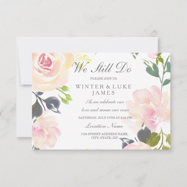 Botanical Pink Rose Vow Renewal Invitation (Front)