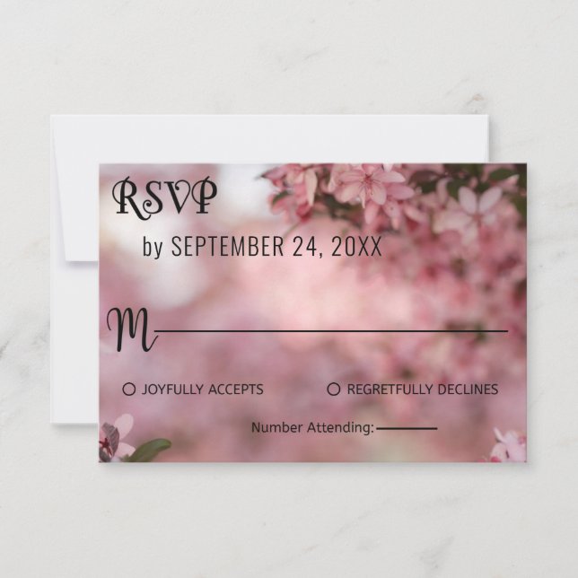 Botanical pink roses blossoms chic floral wedding  RSVP card (Front)