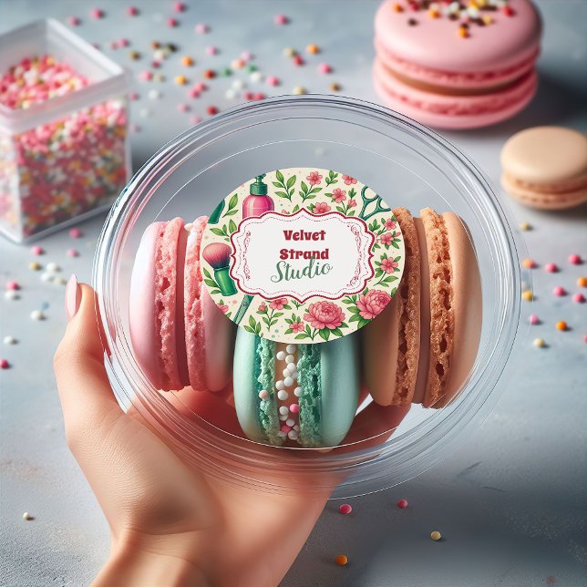 Botanical Pink Stylist Beauty Business Classic Round Sticker (Creator Uploaded)