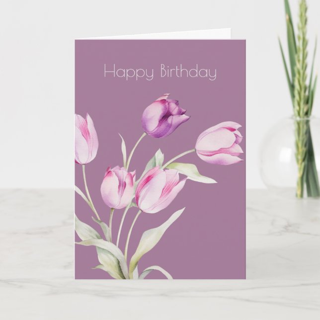 Botanical Pink Tulip Flower Boho Birthday  Card (Front)