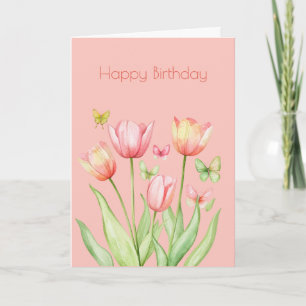 Botanical Pink Tulip Flower Boho Birthday  Card