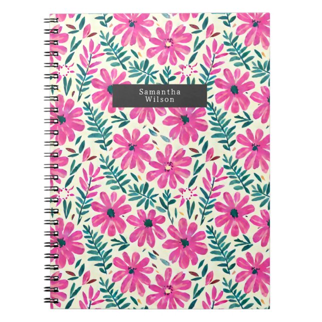 Botanical Pink Watercolor Pattern Notebook (Front)