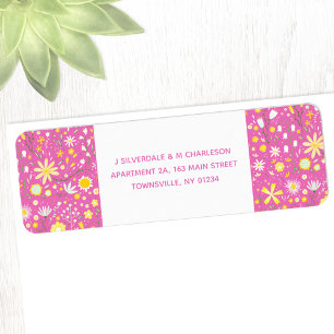 Botanical Pink Wildflower Floral Return Address