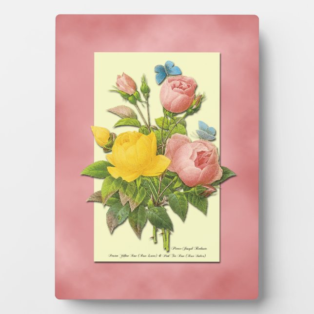 Botanical Pink Yellow Roses Plaque (Front)