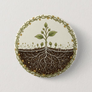 Botanical Plant with Roots Nature illustration art 6 Cm Round Badge