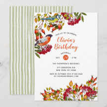 Botanical Plants and Birds Birthday Invitation