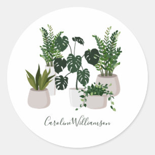 Botanical Plants Green Personalised Script Name Classic Round Sticker