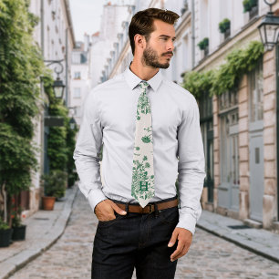 Botanical Plants Vintage Green Personalise Initial Tie