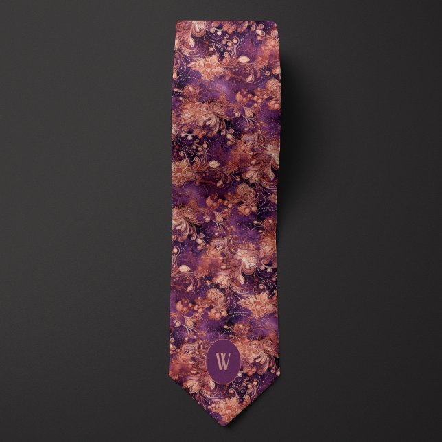 Botanical Plum & Copper Monogram Tie (Creator Uploaded)