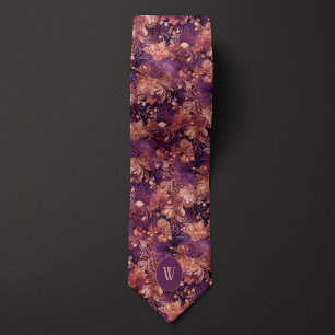 Botanical Plum & Copper Monogram Tie