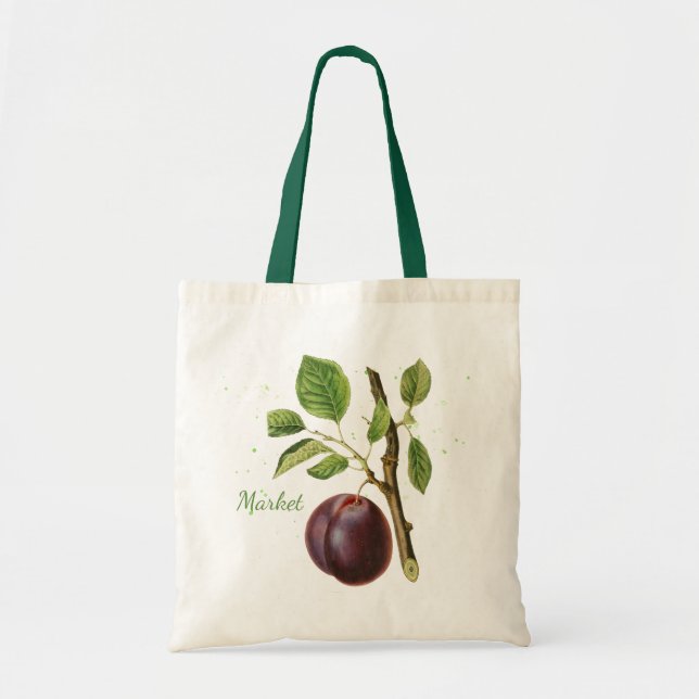 Botanical Plum Reusable Market Tote Bag (Front)