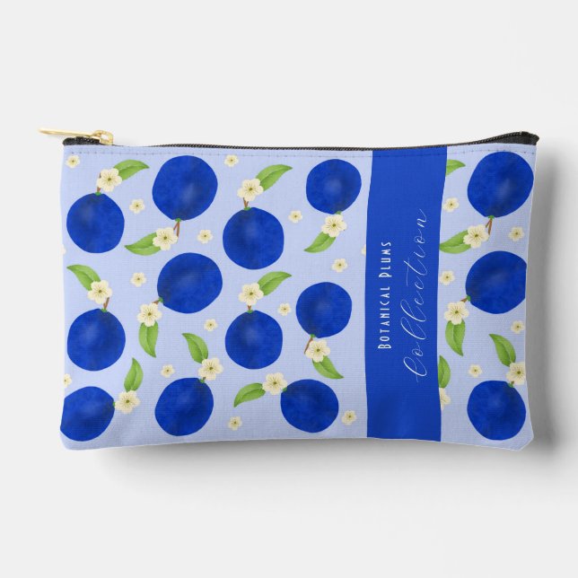Botanical Plums Collection Blue Accessory Pouch (Front)