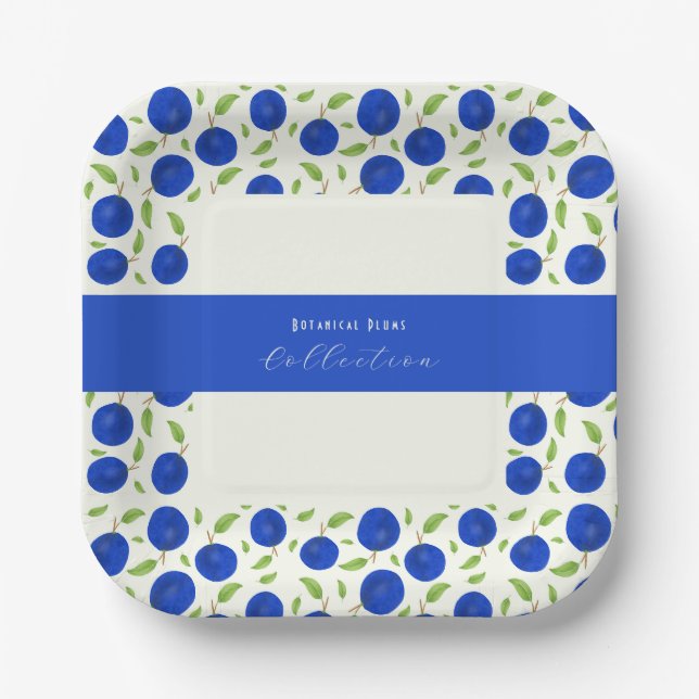 Botanical Plums Collection Ivory Paper Plate (Front)