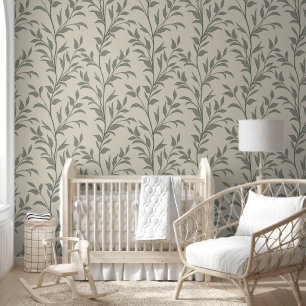 Botanical Poetry of Leaves Earthy Soft Beige Wallpaper